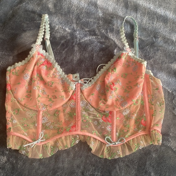 For love and lemons Floral Lace Bralette in Pink and Blue size M - Picture 7 of 8